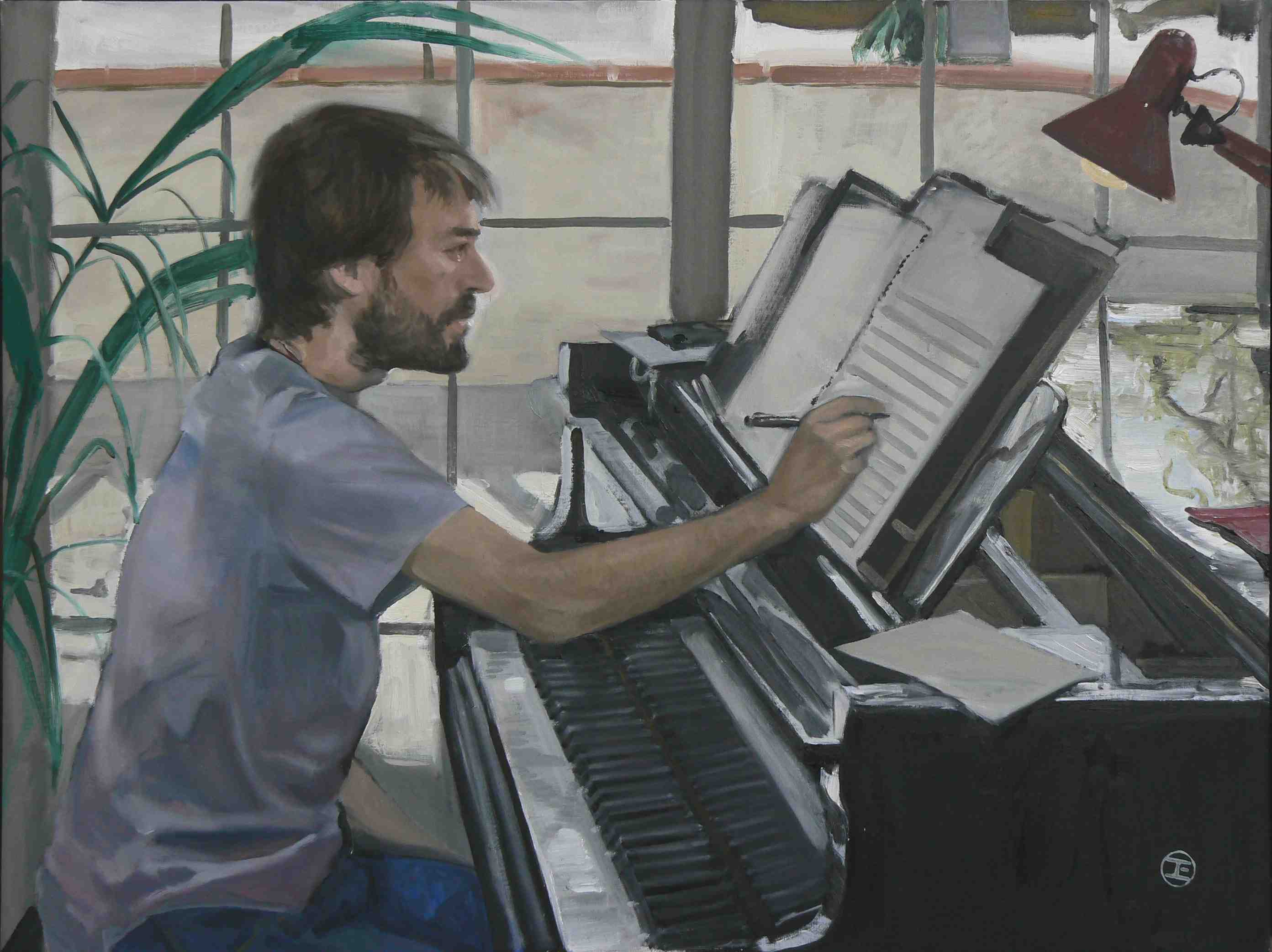 Mingui escribiendo Cenizas � Cuadro: Ignacio Escobar